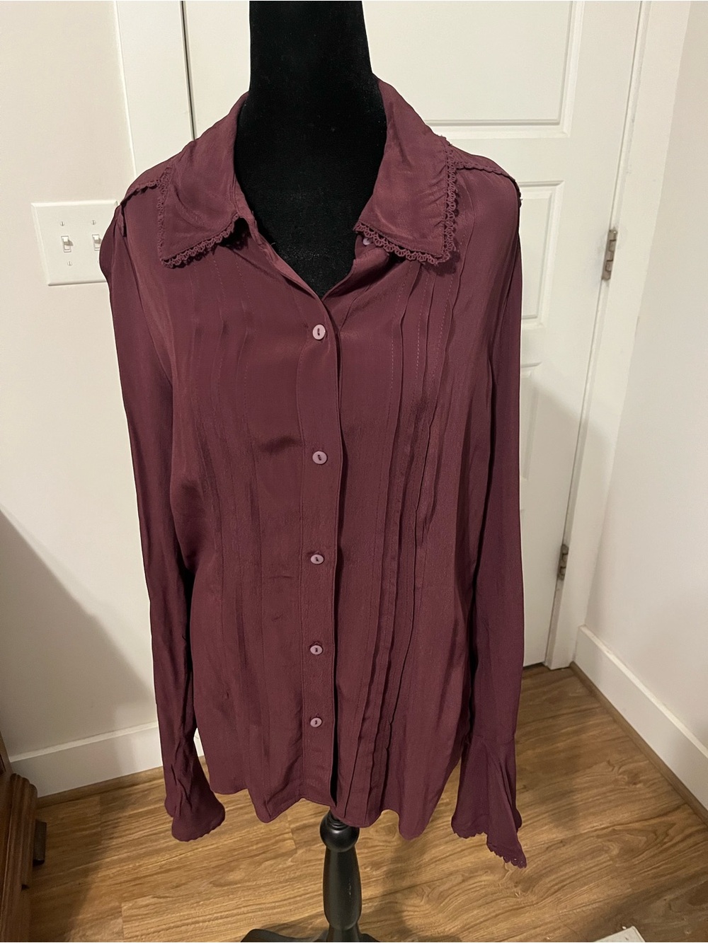 Free People Womens Button-Front Blouse in Plum Size Large